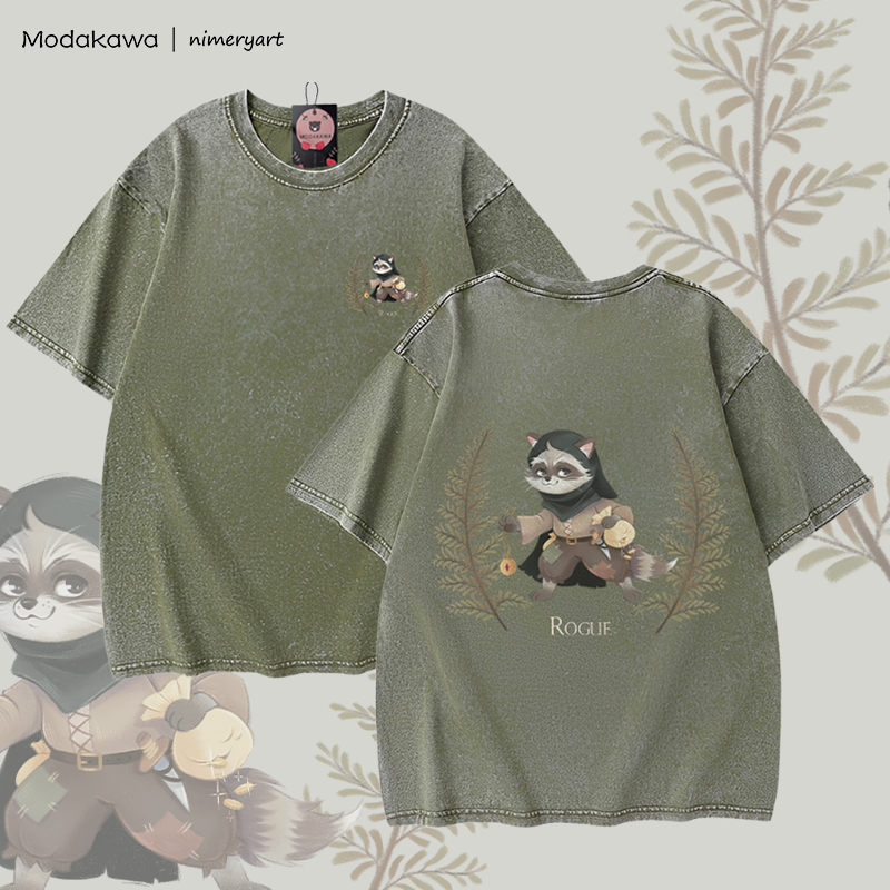 MODAKAWA X nimeryart ROGUE Cat Graphic Unisex Vintage Washed T-shirt - Green - 5XL - image 4