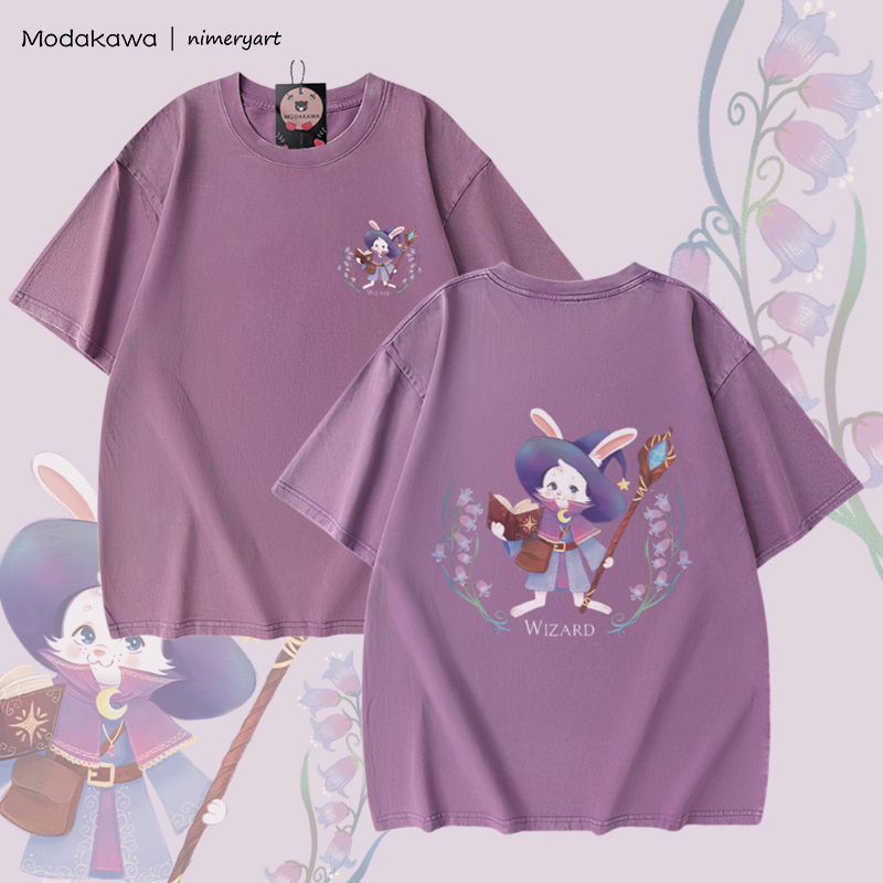 MODAKAWA X nimeryart WIZARD Rabbit Graphic Unisex Vintage Washed T-shirt - Purple - 5XL - image 2