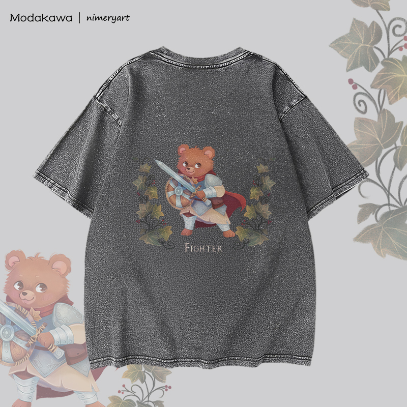 MODAKAWA X nimeryart FIGHTER Bear Graphic Unisex Vintage Washed T-shirt - image 6