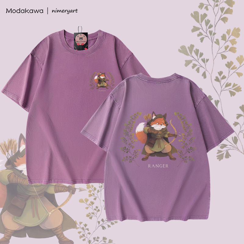 MODAKAWA X nimeryart RANGER Fox Graphic Unisex Vintage Washed T-shirt - Purple - 5XL - image 2