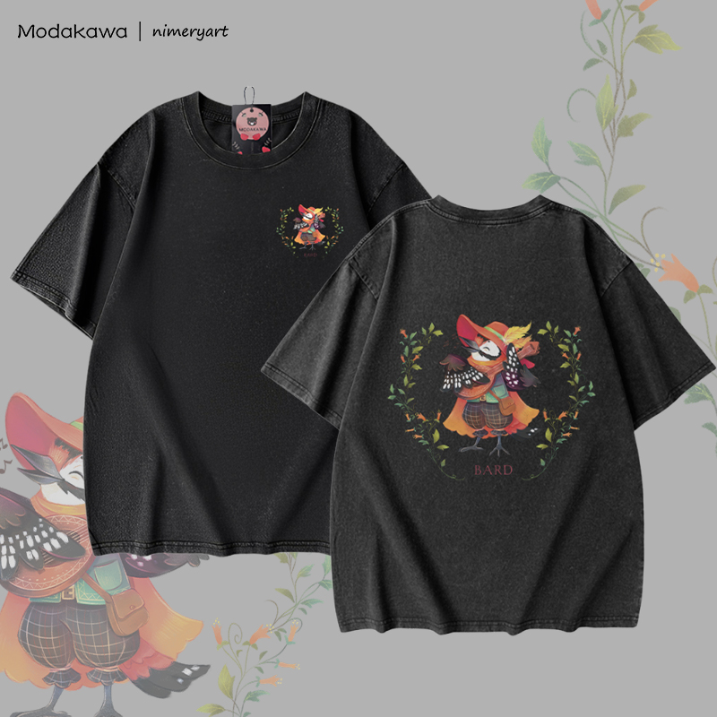 MODAKAWA X nimeryart BARD Bird Graphic Unisex Vintage Washed T-shirt - Black - 5XL - image 2