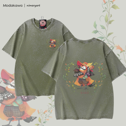 MODAKAWA X nimeryart BARD Bird Graphic Unisex Vintage Washed T-shirt - Green - 5XL - image 1