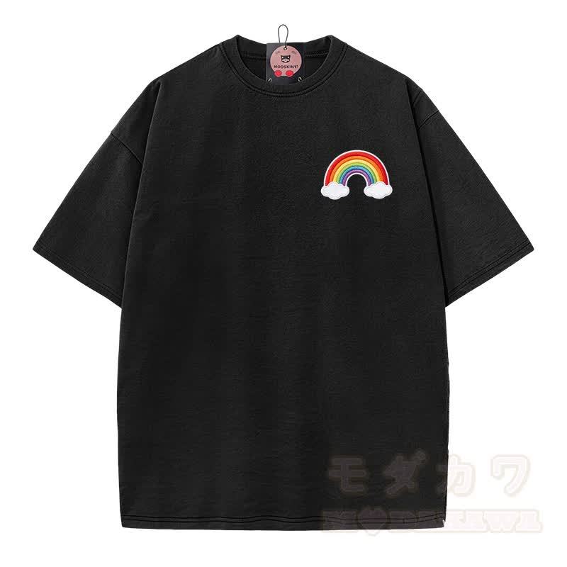 Rainbow Puppy Graphic Modakawa Vintage Washed 100% Cotton T-shirt - image 4