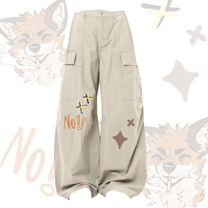 MODAKAWA X atka Smoking Fox Graphic U-Neck T-shirt Plaid Skirt Cargo Pants Two Pieces Set - Khaki Pants - XL - image 6