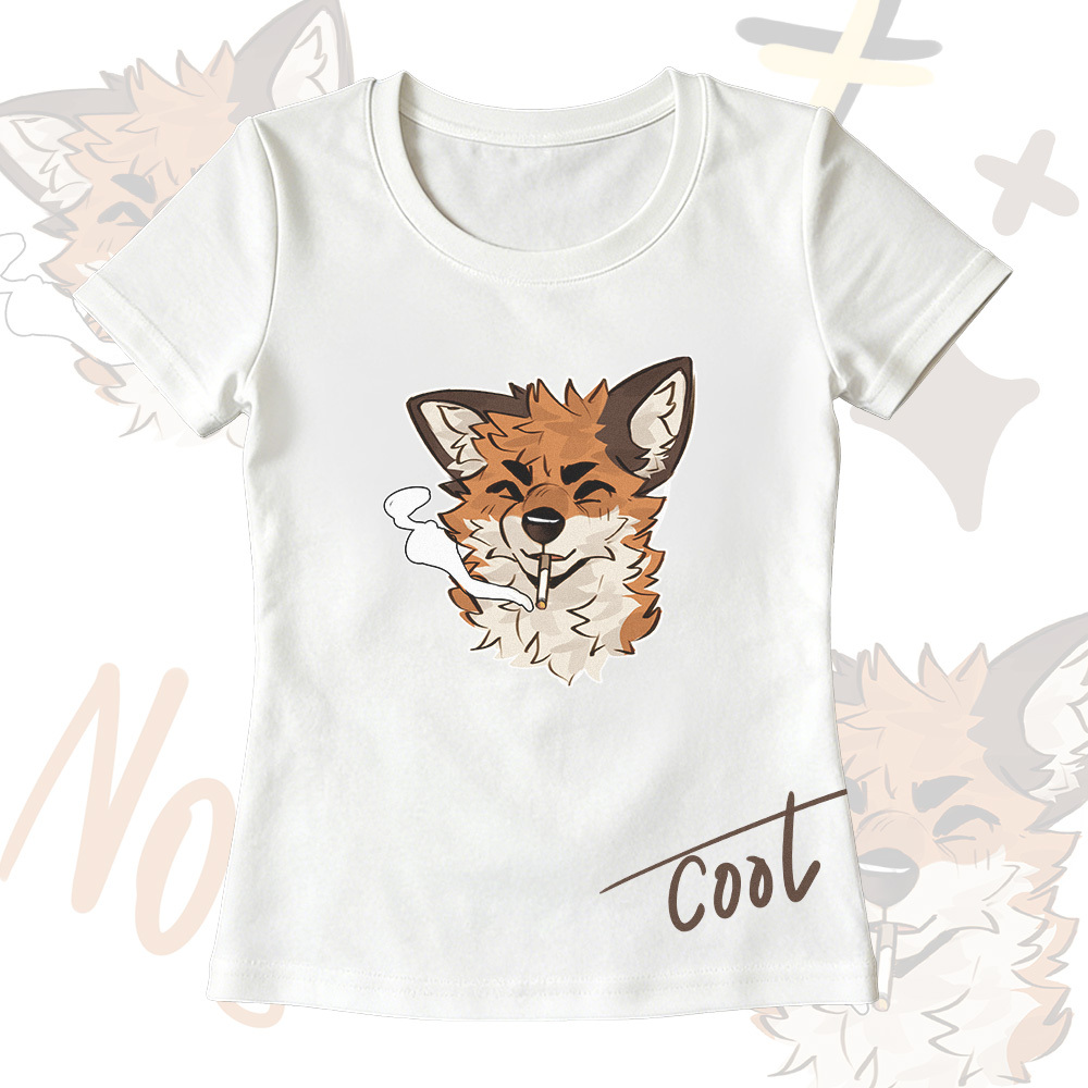 MODAKAWA X atka Smoking Fox Graphic U-Neck T-shirt Plaid Skirt Cargo Pants Two Pieces Set - White  T-shirt - XL - image 4