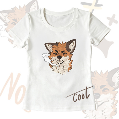 MODAKAWA X atka Smoking Fox Graphic U-Neck T-shirt Plaid Skirt Cargo Pants Two Pieces Set - White  T-shirt - XL - image 4