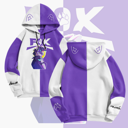 MODAKAWA X pandashk Tongue Out Fox Graphic Pullover Hoodie - Purple & White - 6XL - image 3