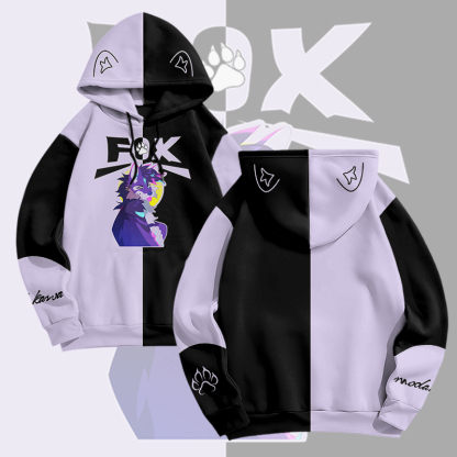 MODAKAWA X pandashk Tongue Out Fox Graphic Pullover Hoodie - Light Purple & Black - 6XL - image 1