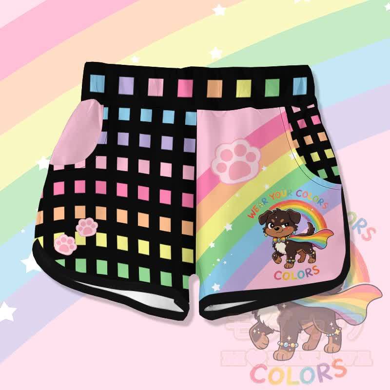 WEAR YOUR COLORS Rainbow Puppy Graphic Modakawa Shorts - Multicolor - 5XL - image 1