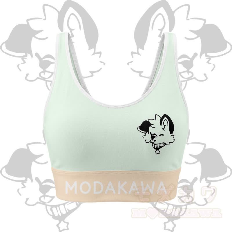 MODAKAWA X popipeko Puppy Graphic Crop Tank Sport Top Shorts Bikini Matching Outfit - Green Top - 5XL - image 5