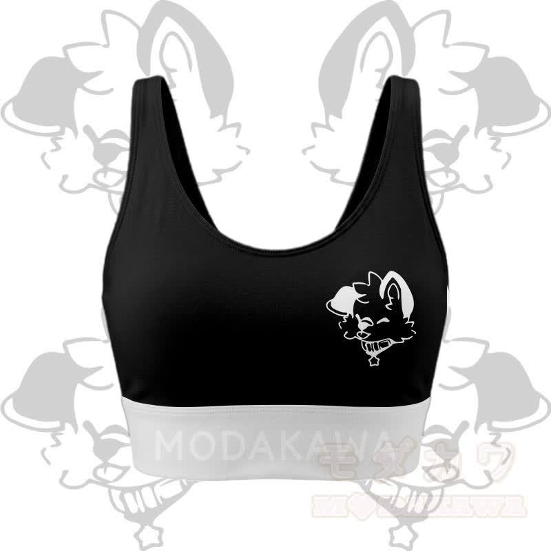 MODAKAWA X popipeko Puppy Graphic Crop Tank Sport Top Shorts Bikini Matching Outfit - Black Top - 5XL - image 4