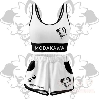 MODAKAWA X popipeko Puppy Graphic Crop Tank Sport Top Shorts Bikini Matching Outfit - White Set - 5XL - image 1