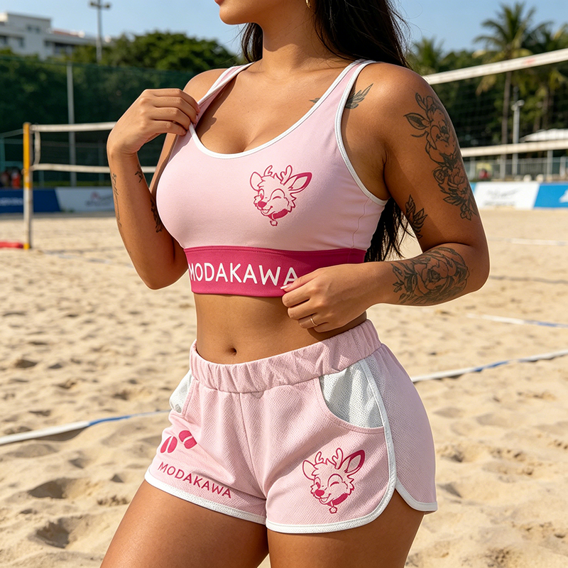 Deer Graphic Crop Tank Sport Top Shorts Bikini Modakawa Matching Outfit - image 1