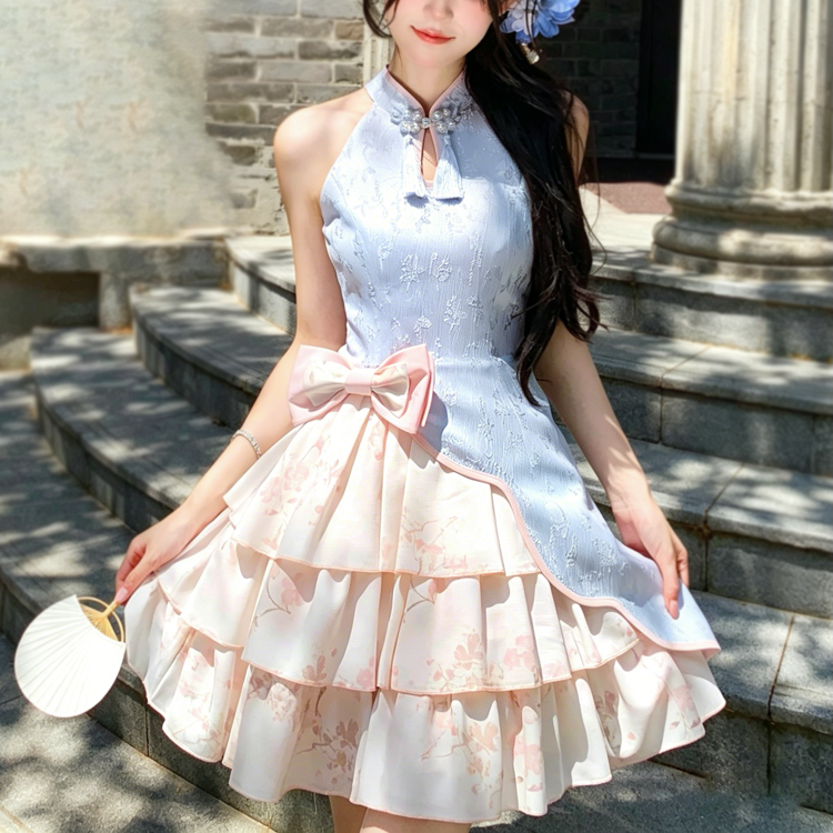 Floral Halter Buckle Bow Dress Knit Cardigan Matching Outfit - image 4