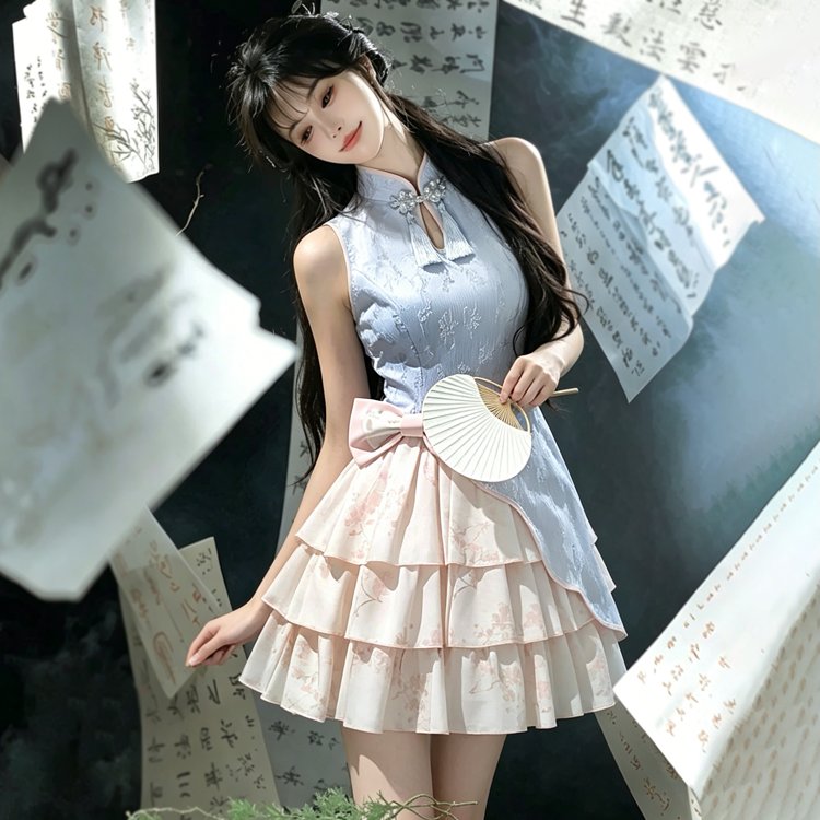 Floral Halter Buckle Bow Dress Knit Cardigan Matching Outfit - image 1