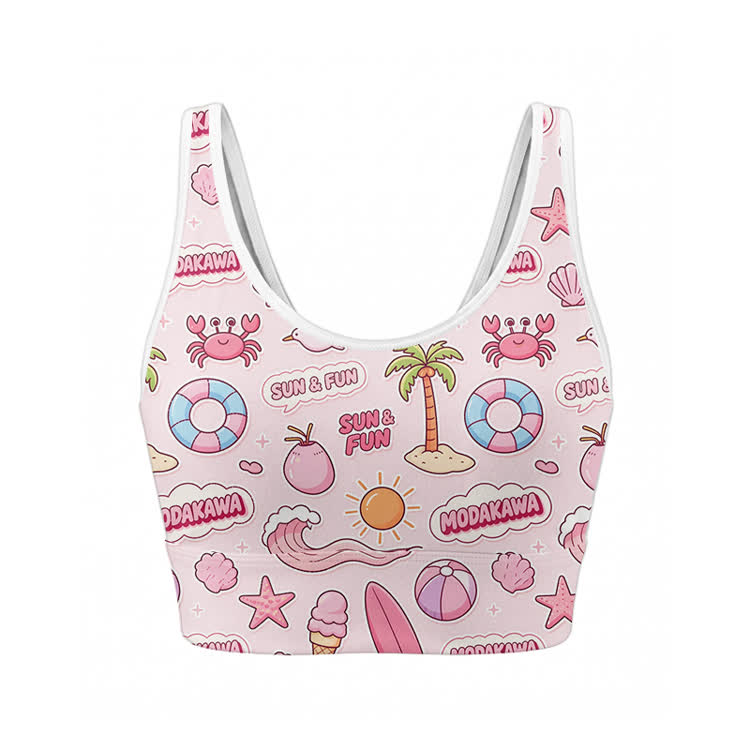 Beach Graphic Crop Tank Sport Top Shorts Bikini Modakawa Matching Outfit - Top - XL - image 2