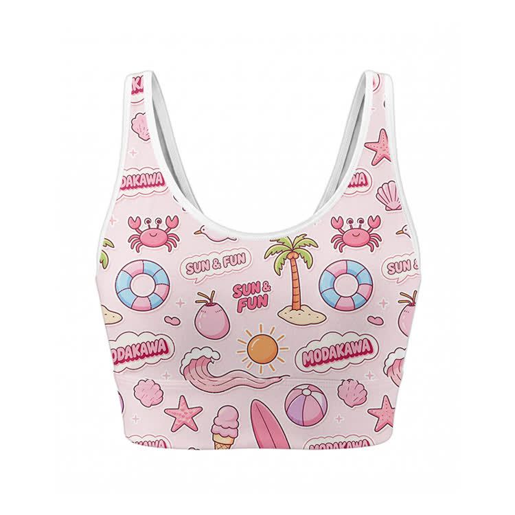Beach Graphic Crop Tank Sport Top Shorts Bikini Modakawa Matching Outfit - Top - XL - image 2