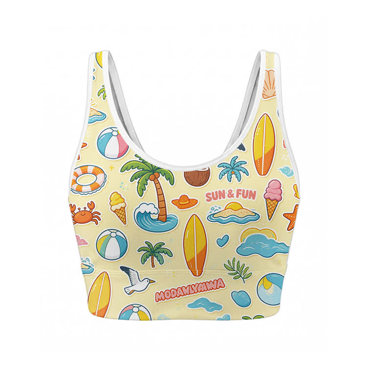 Beach Sea Graphic Crop Tank Sport Top Shorts Bikini Modakawa Matching Outfit - Top - XL - image 2