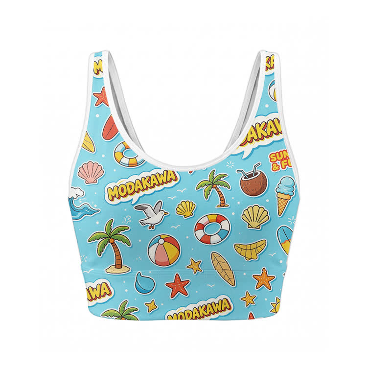 Sea Graphic Crop Tank Sport Top Shorts Bikini Modakawa Matching Outfit - Top - XL - image 2