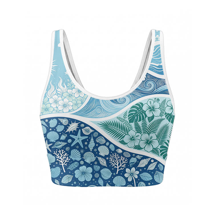 Flower Starfish Graphic Crop Tank Sport Top Shorts Bikini Modakawa Matching Outfit - Top - XL - image 2