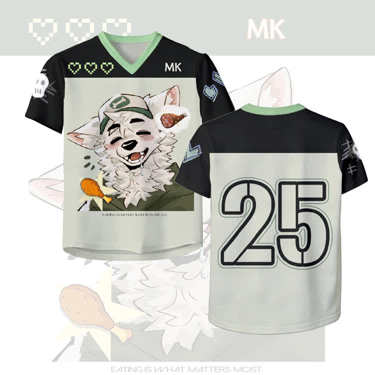 MODAKAWA X atka Fox Number Graphic Vintage Mesh Jersey T-shirt - Black - 4XL - image 1