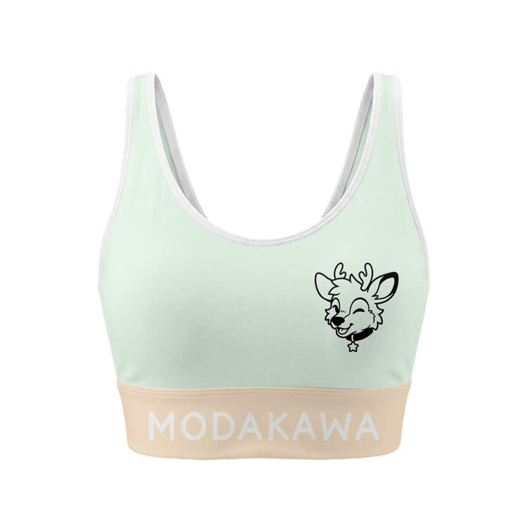 Deer Graphic Sports Bra Top Leggings Modakawa Matching Outfit - Green Top - 5XL - image 3