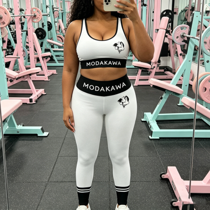 MODAKAWA X popipeko Puppy Graphic Sports Bra Top Leggings Matching Outfit - image 1