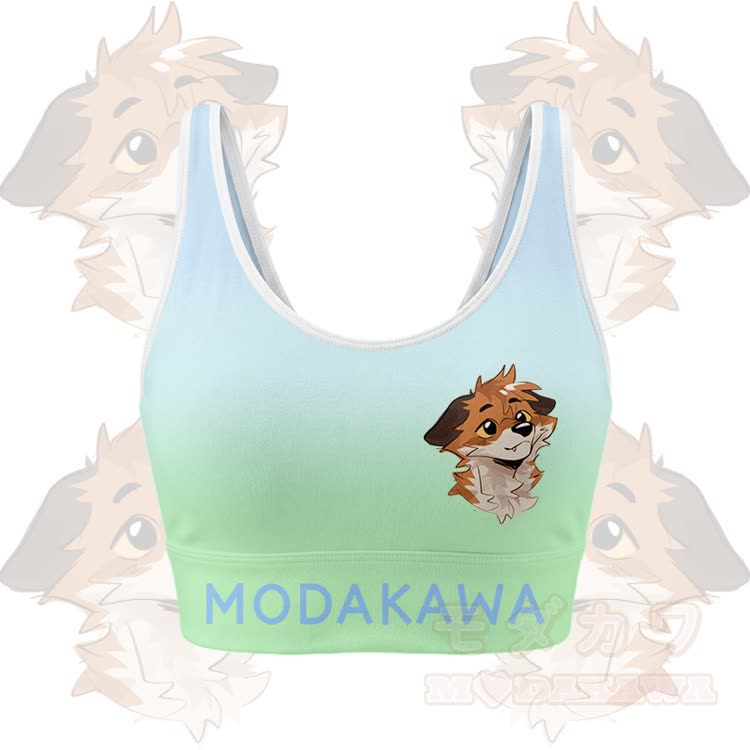 MODAKAWA X atka Fox Graphic Crop Tank Sport Top Shorts Bikini Matching Outfit - Green Top - 5XL - image 2