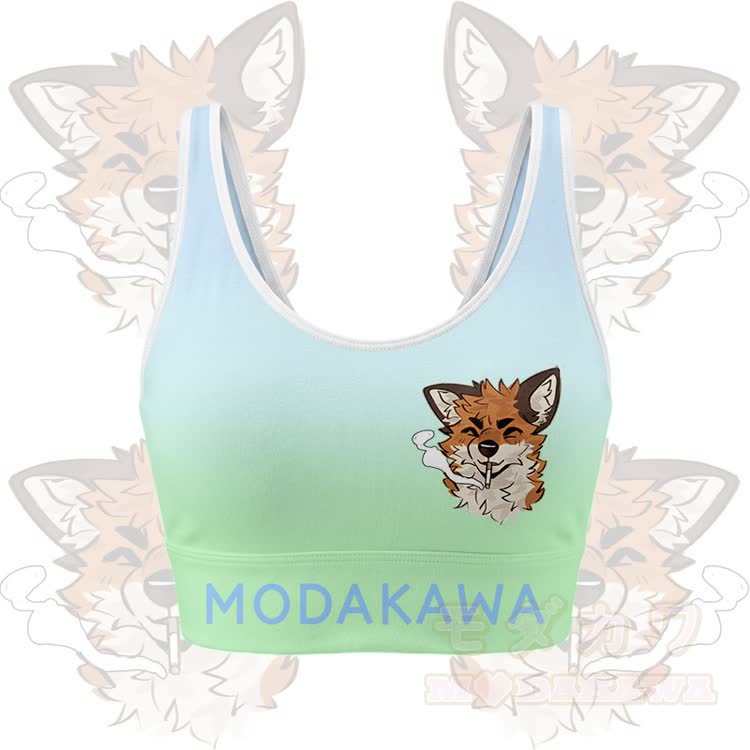 MODAKAWA X atka Smoking Fox Graphic Crop Tank Sport Top Shorts Bikini Matching Outfit - Green Top - 5XL - image 3