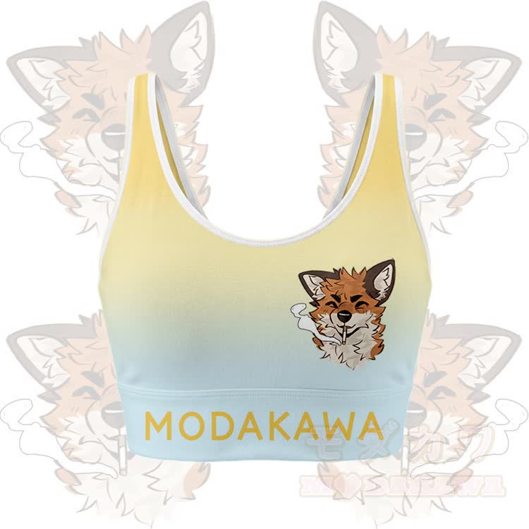 MODAKAWA X atka Smoking Fox Graphic Crop Tank Sport Top Shorts Bikini Matching Outfit - Yellow Top - 5XL - image 2