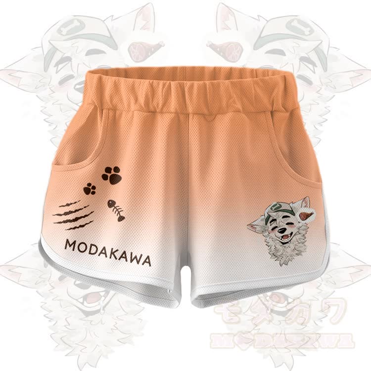 MODAKAWA X atka Fox Wants Meat Graphic Crop Tank Sport Top Shorts Bikini Matching Outfit - Orange Shorts - 5XL - image 6