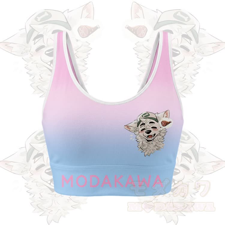 MODAKAWA X atka Fox Wants Meat Graphic Crop Tank Sport Top Shorts Bikini Matching Outfit - Pink Top - 5XL - image 4
