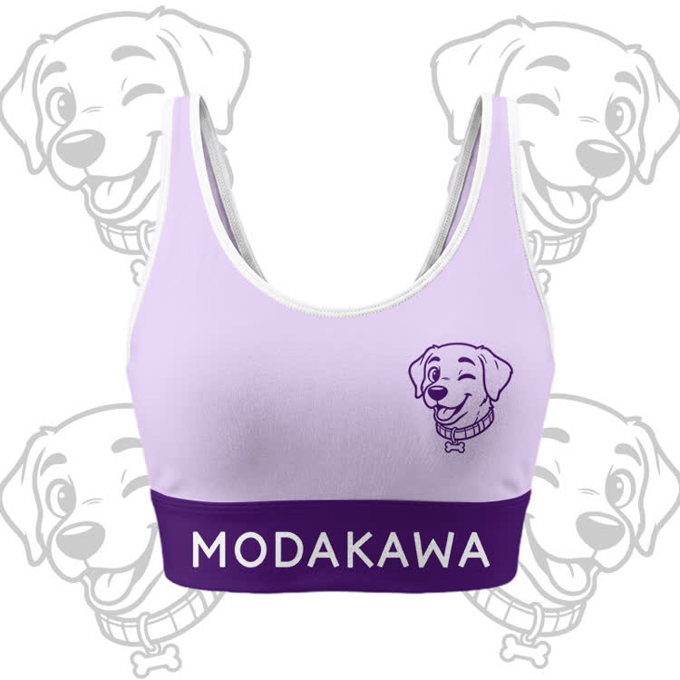 Happy Puppy Graphic Crop Tank Sport Top Shorts Bikini Modakawa Matching Outfit - Purple Top - 5XL - image 2