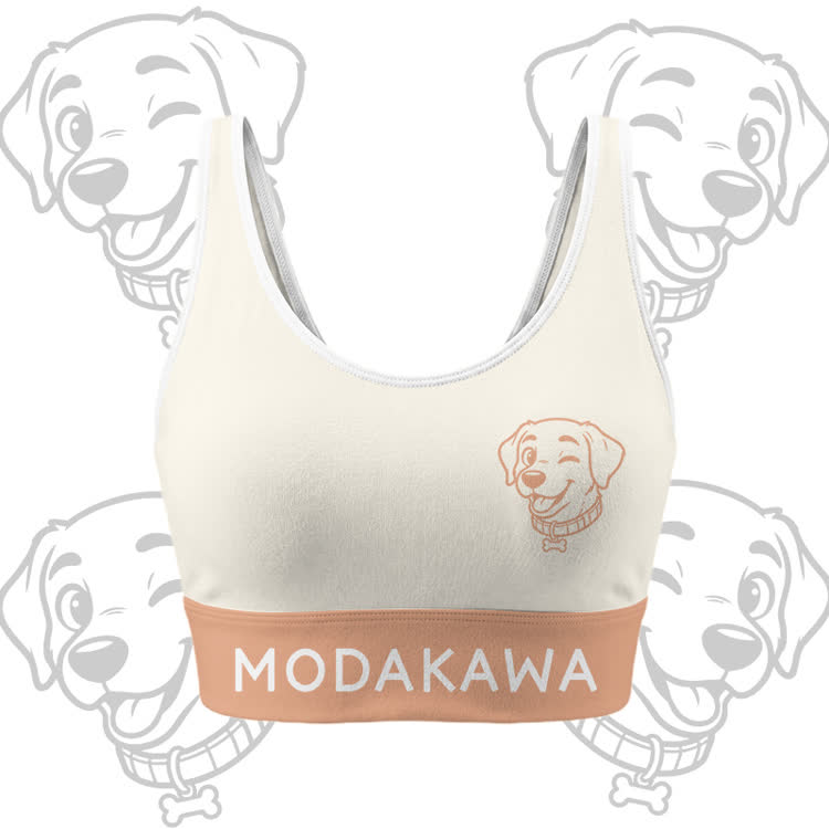 Happy Puppy Graphic Crop Tank Sport Top Shorts Bikini Modakawa Matching Outfit - Beige Top - 5XL - image 3