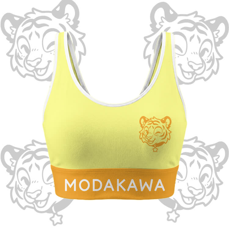 Happy Tiger Graphic Crop Tank Sport Top Shorts Bikini Modakawa Matching Outfit - Yellow Top - 5XL - image 2
