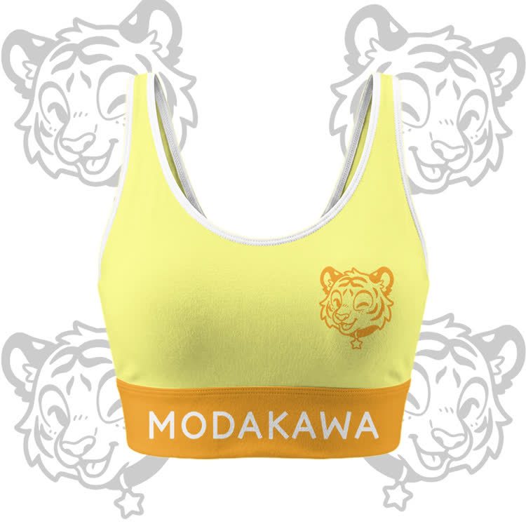 Happy Tiger Graphic Crop Tank Sport Top Shorts Bikini Modakawa Matching Outfit - Yellow Top - 5XL - image 2