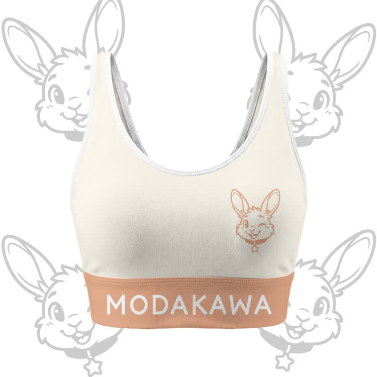 Wink Bunny Graphic Crop Tank Sport Top Shorts Bikini Modakawa Matching Outfit - Beige Top - 5XL - image 2