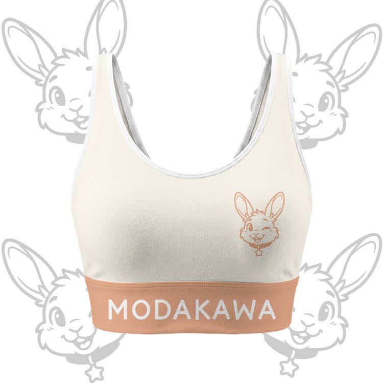 Wink Bunny Graphic Crop Tank Sport Top Shorts Bikini Modakawa Matching Outfit - Beige Top - 5XL - image 2