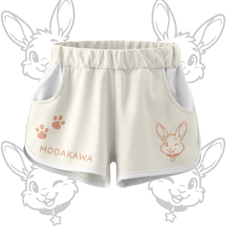 Wink Bunny Graphic Crop Tank Sport Top Shorts Bikini Modakawa Matching Outfit - Beige Shorts - 5XL - image 7