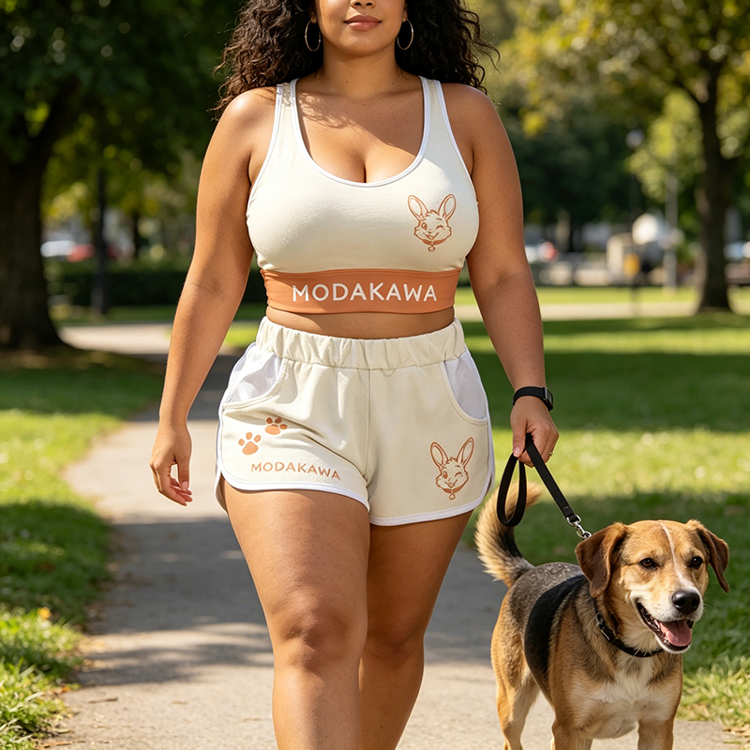 Wink Bunny Graphic Crop Tank Sport Top Shorts Bikini Modakawa Matching Outfit - image 1
