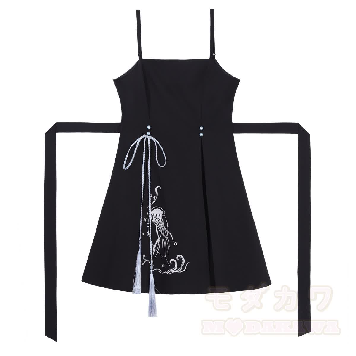 Sheer Mandarin Collar Top Jellyfish Embroidered Slip Dress Matching Outfit - Dress (Single) - XL - image 3