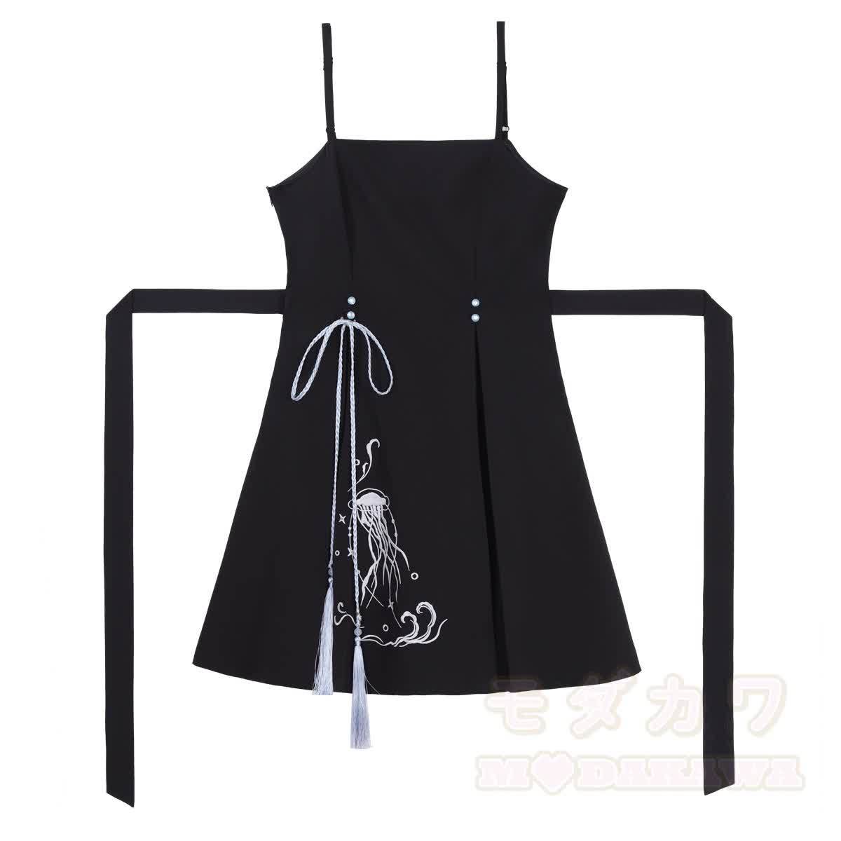 Sheer Mandarin Collar Top Jellyfish Embroidered Slip Dress Matching Outfit - Dress (Single) - XL - image 3