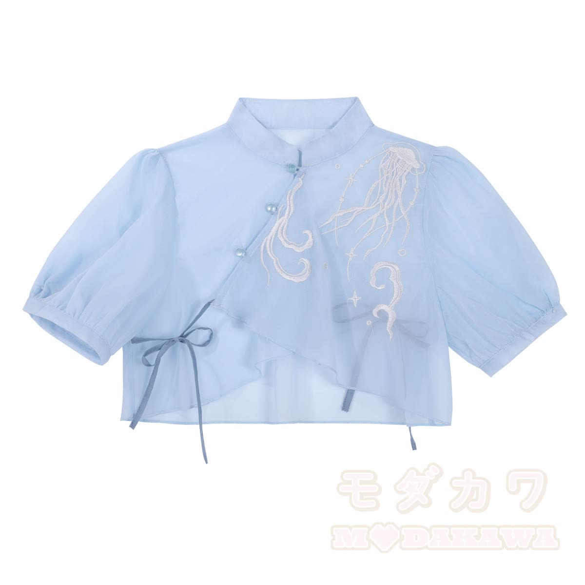 Sheer Mandarin Collar Top Jellyfish Embroidered Slip Dress Matching Outfit - Top (Single) - XL - image 2