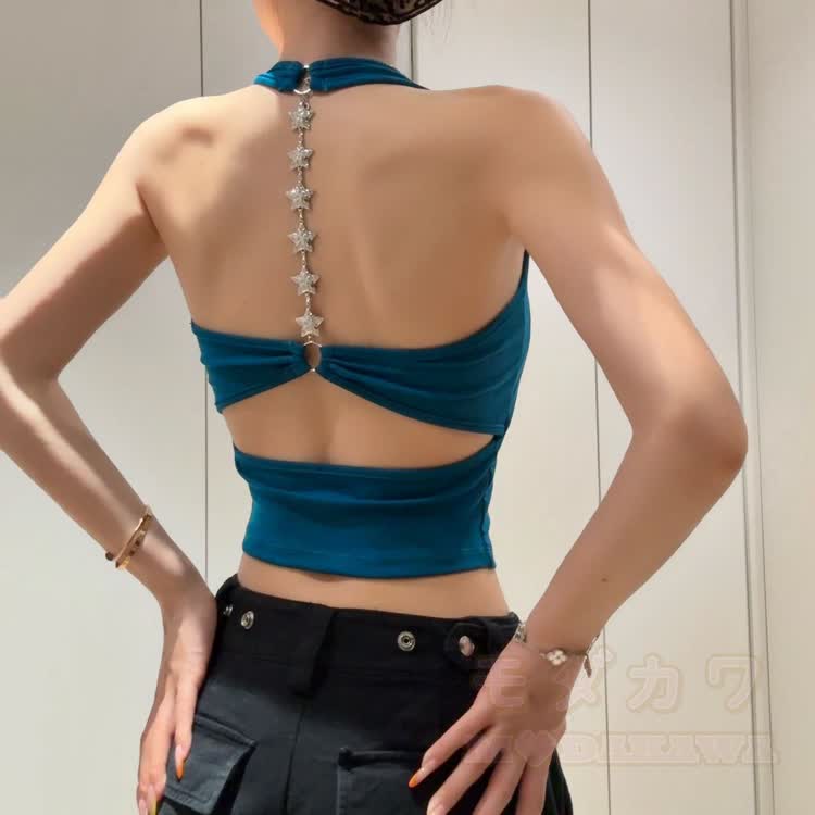 Star Chain Backless Halter Crop Top - image 3