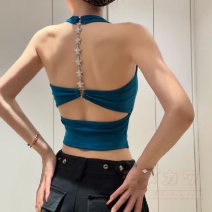 Star Chain Backless Halter Crop Top - image 3