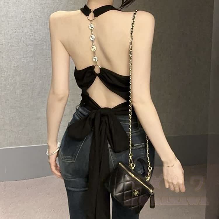 Bow Chain Backless Halter Top - image 4
