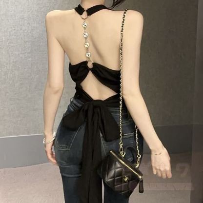 Bow Chain Backless Halter Top - image 4