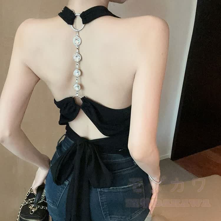 Bow Chain Backless Halter Top - image 6