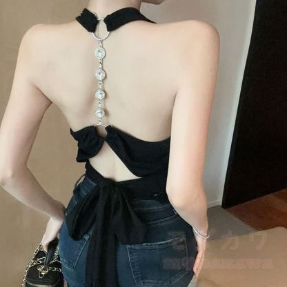 Bow Chain Backless Halter Top - image 6