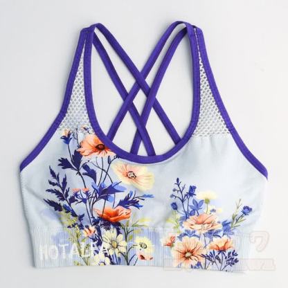 Floral Graphic Cross Back Sports Top Shorts Matching Outfit - image 3